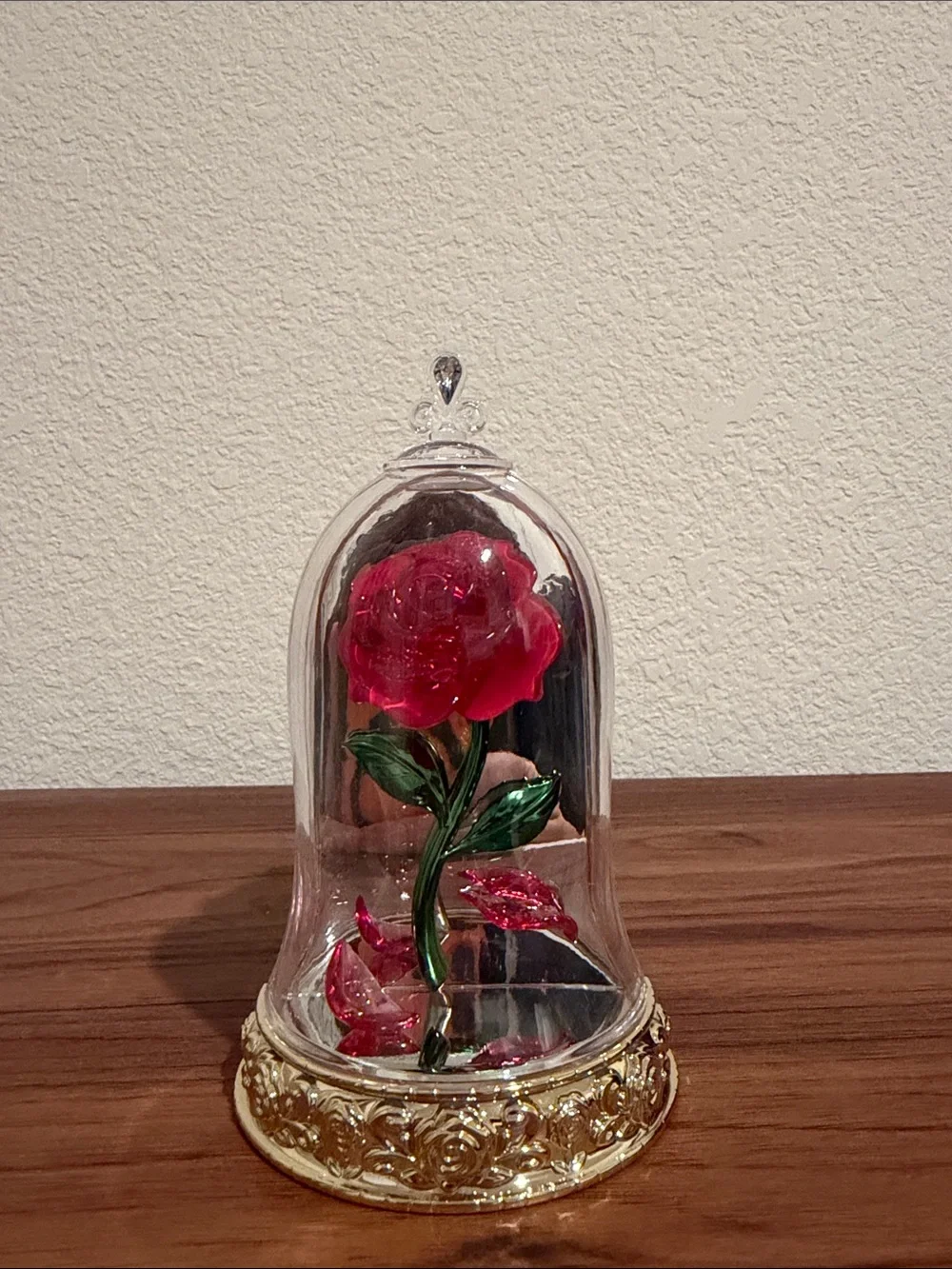 Bath & Body Works Beauty & The Beast Glass Dome with Red Rose and Gold Base